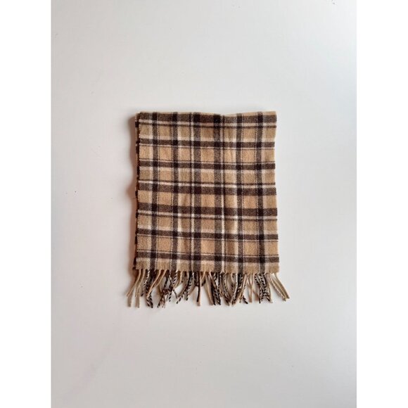 JAMES PRINGLE WEAVERS Scotland Brown Check 100% Wool Fringed Rectangle Scarf - Picture 1 of 8